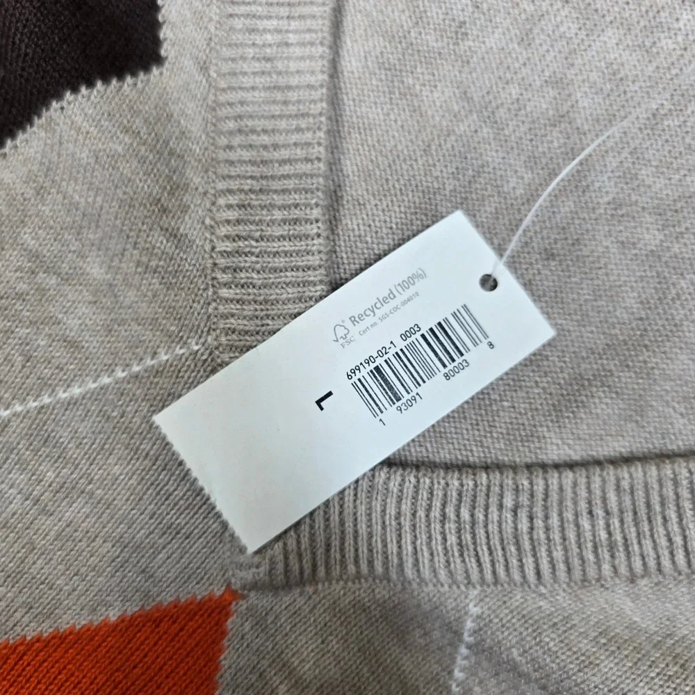 Old Navy Argyle Sweater Vest Mens Large Tan Orange Black‎ V Neck NEW